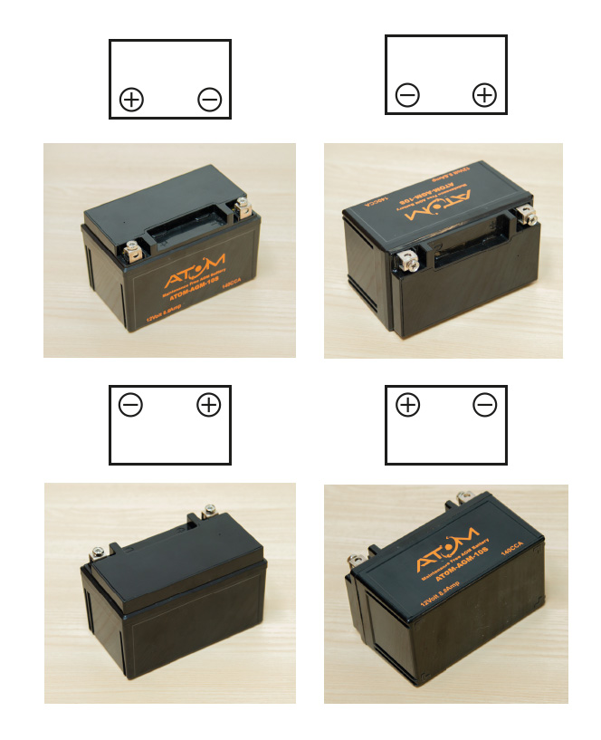 diagram showing the different ways you can mount a motorcycle battery